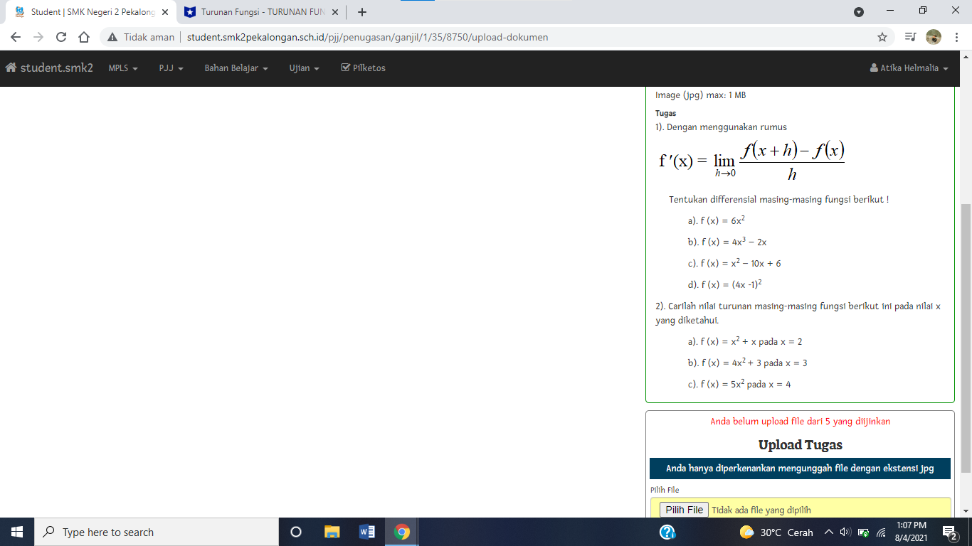 Student | SMK Negeri 2 Pekalong X Turunan Fungsi