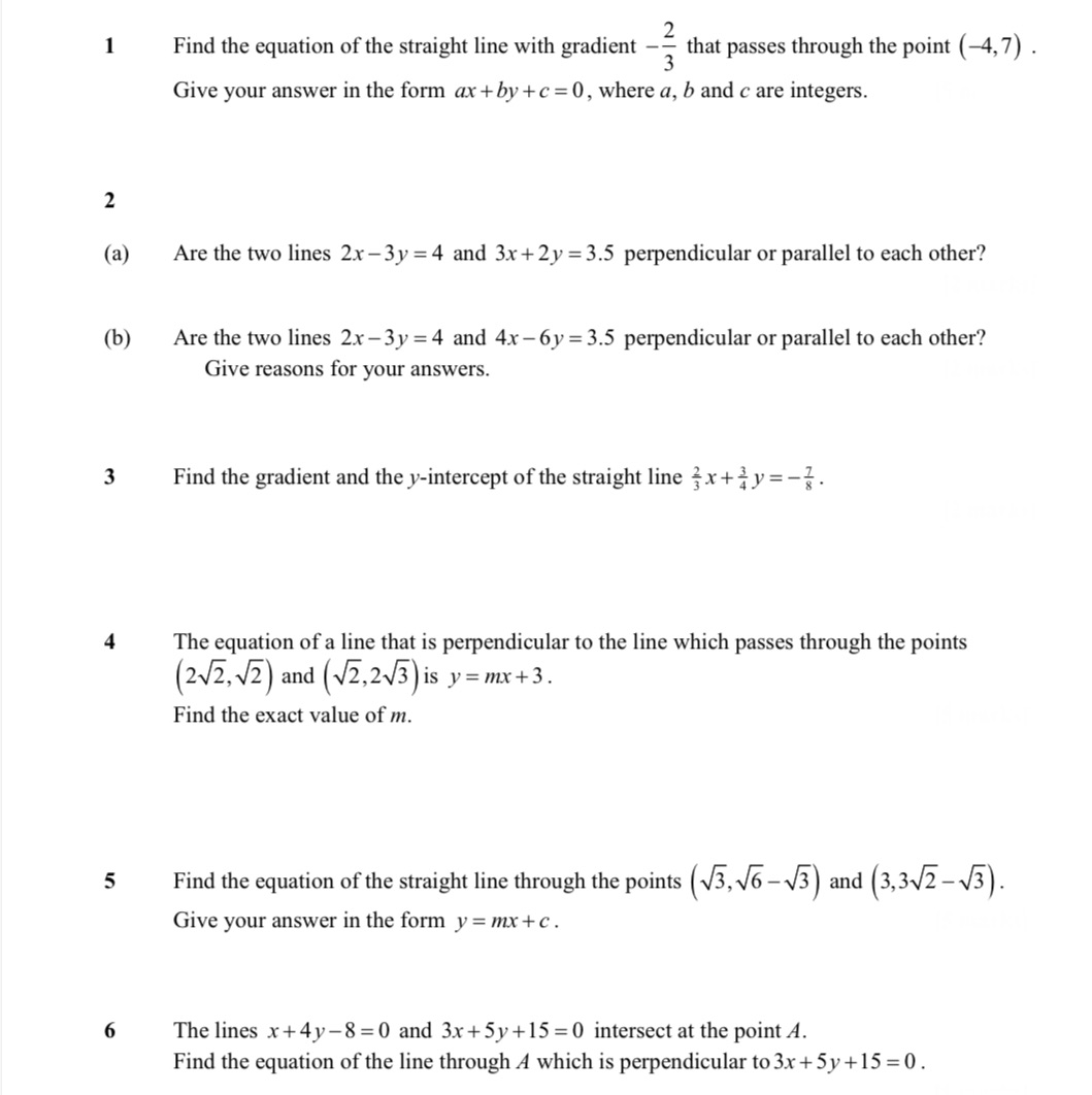 (a) (b) 2 Find the equation of the straight line