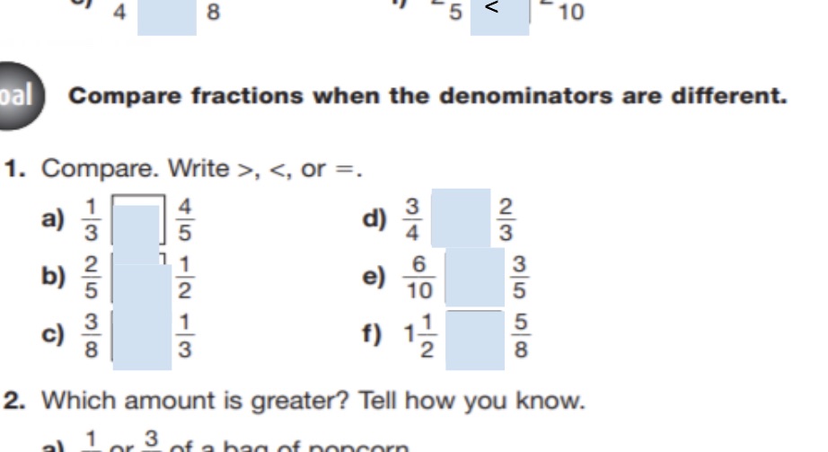 8 5 10 bal Compare fractions when the