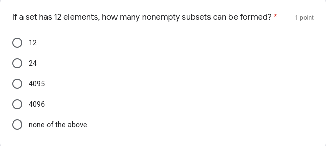 If a set has 12 elements, how many nonempty