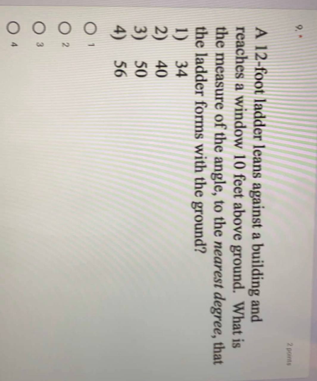 answer question 2 points A 12-foot ladder leans
