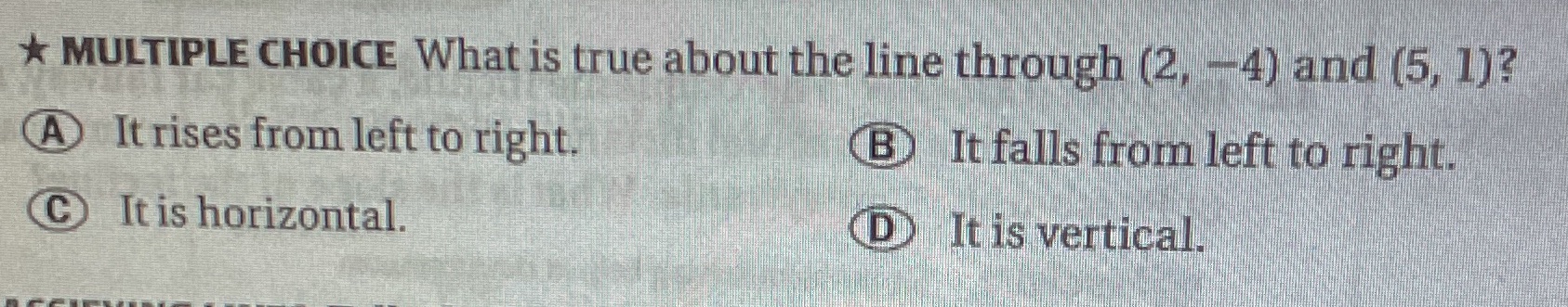 * MULTIPLE CHOICE What is true about the line