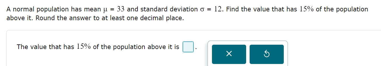 The value that has 15% of the population above it