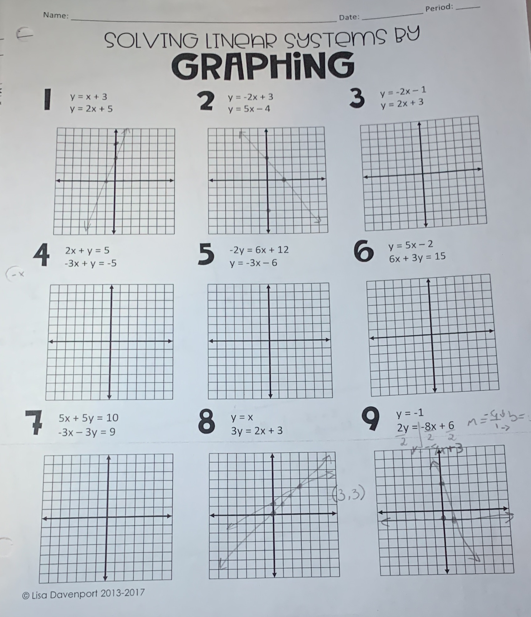 Name: Date: Period: SOLVING LINEAR SYSTEMS By