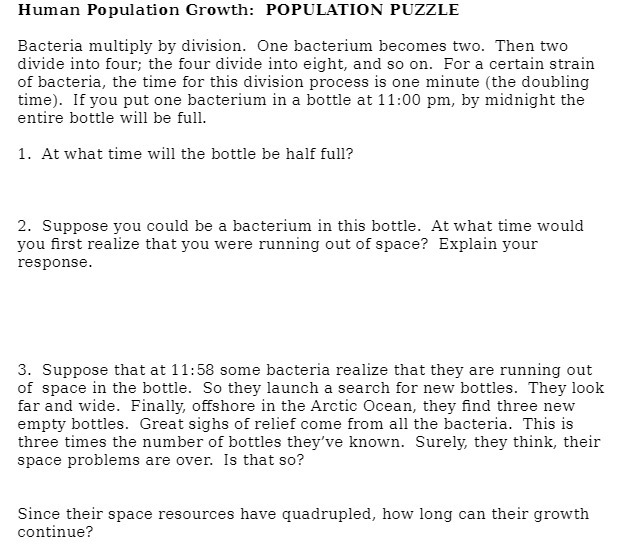 Human Population Growth: POPULATION PUZZLE