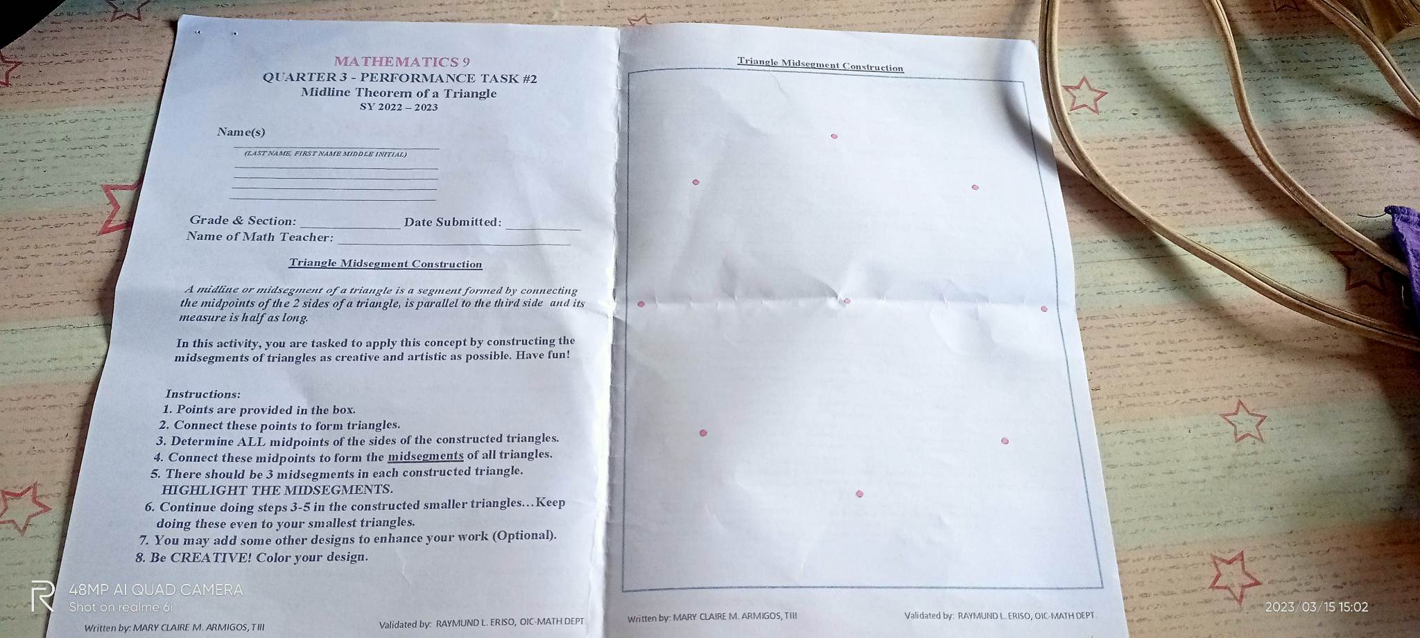 MATHEMATICS 9 Triangle Midsegment Construction