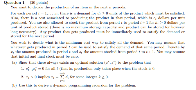 Combinatorics and optimization Question 1 (20