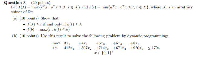 Combinatorics and optimization Question 3 (20