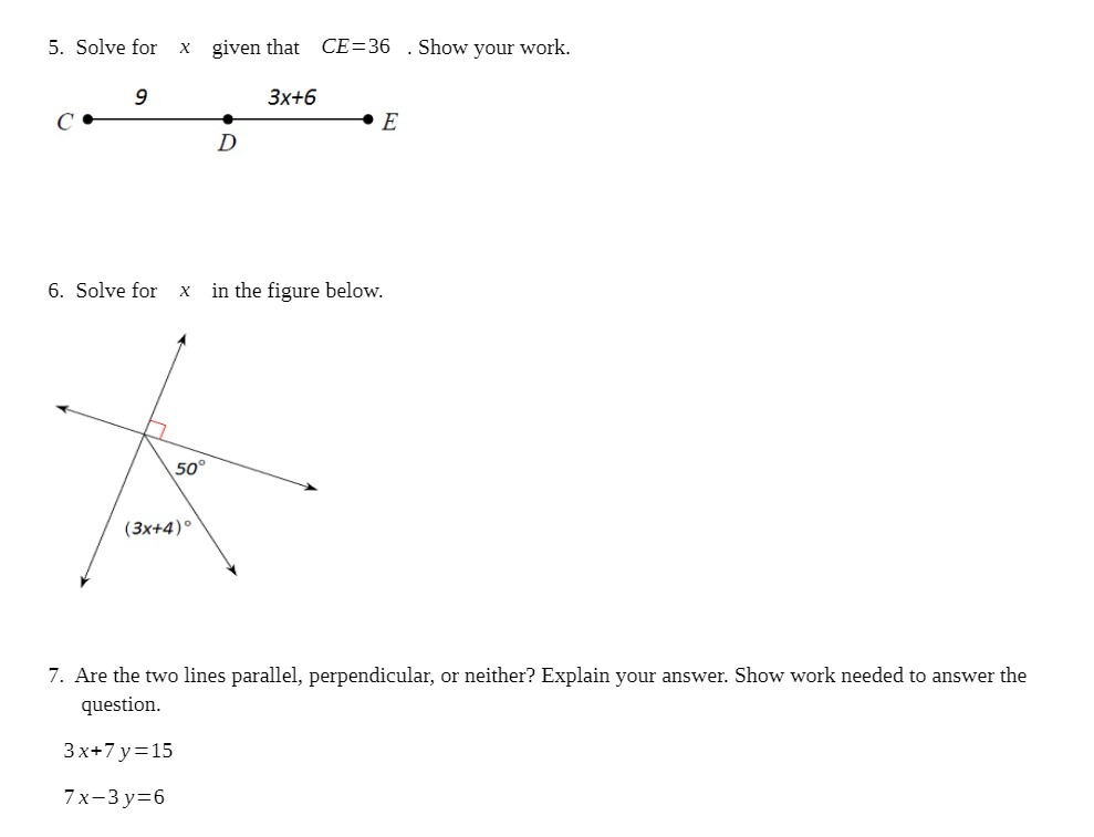 5. Solve for X given that CE: 36 _ Show your