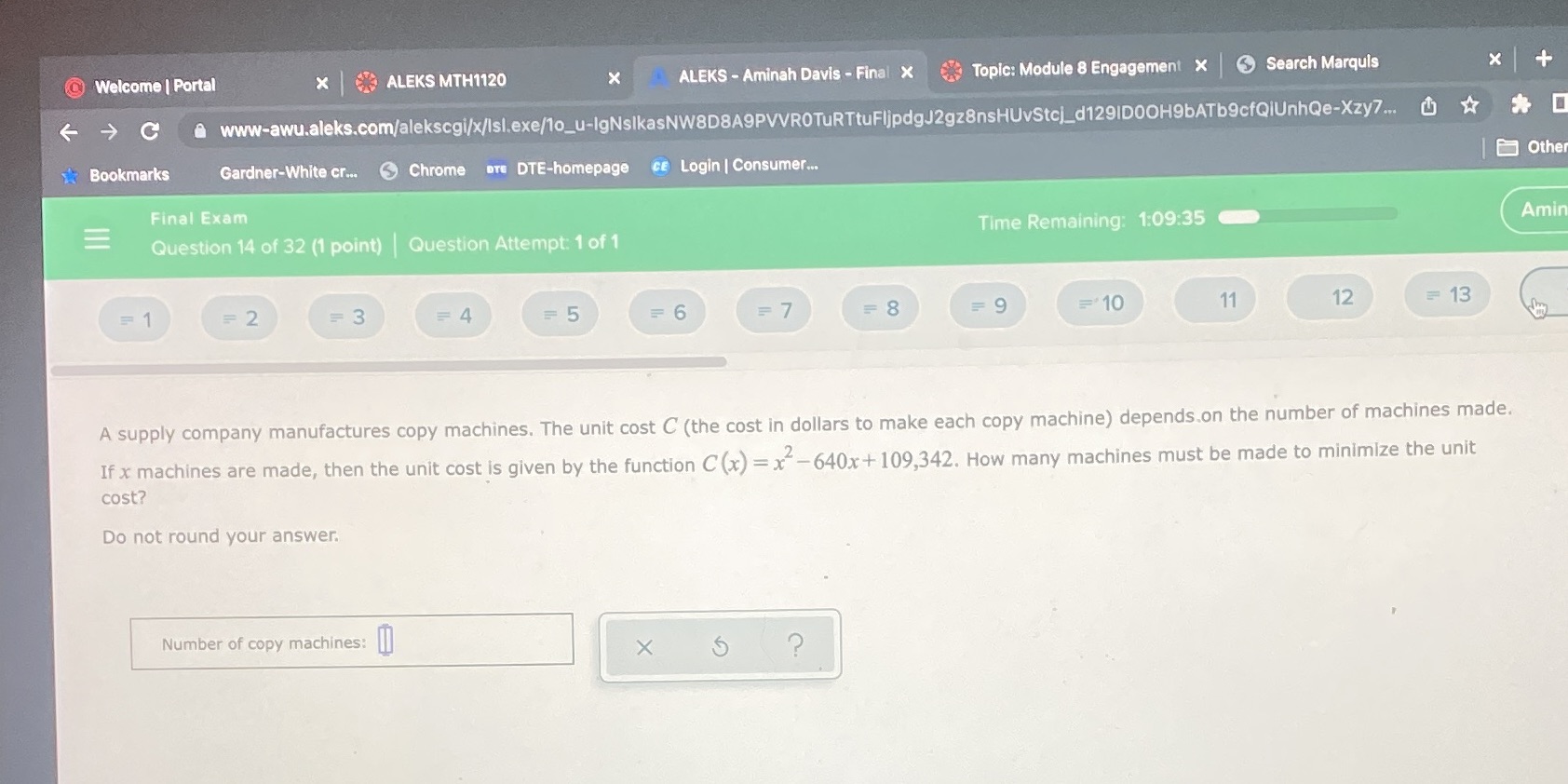 Welcome | Portal X ALEKS MTH1120 X ALEKS - Aminah