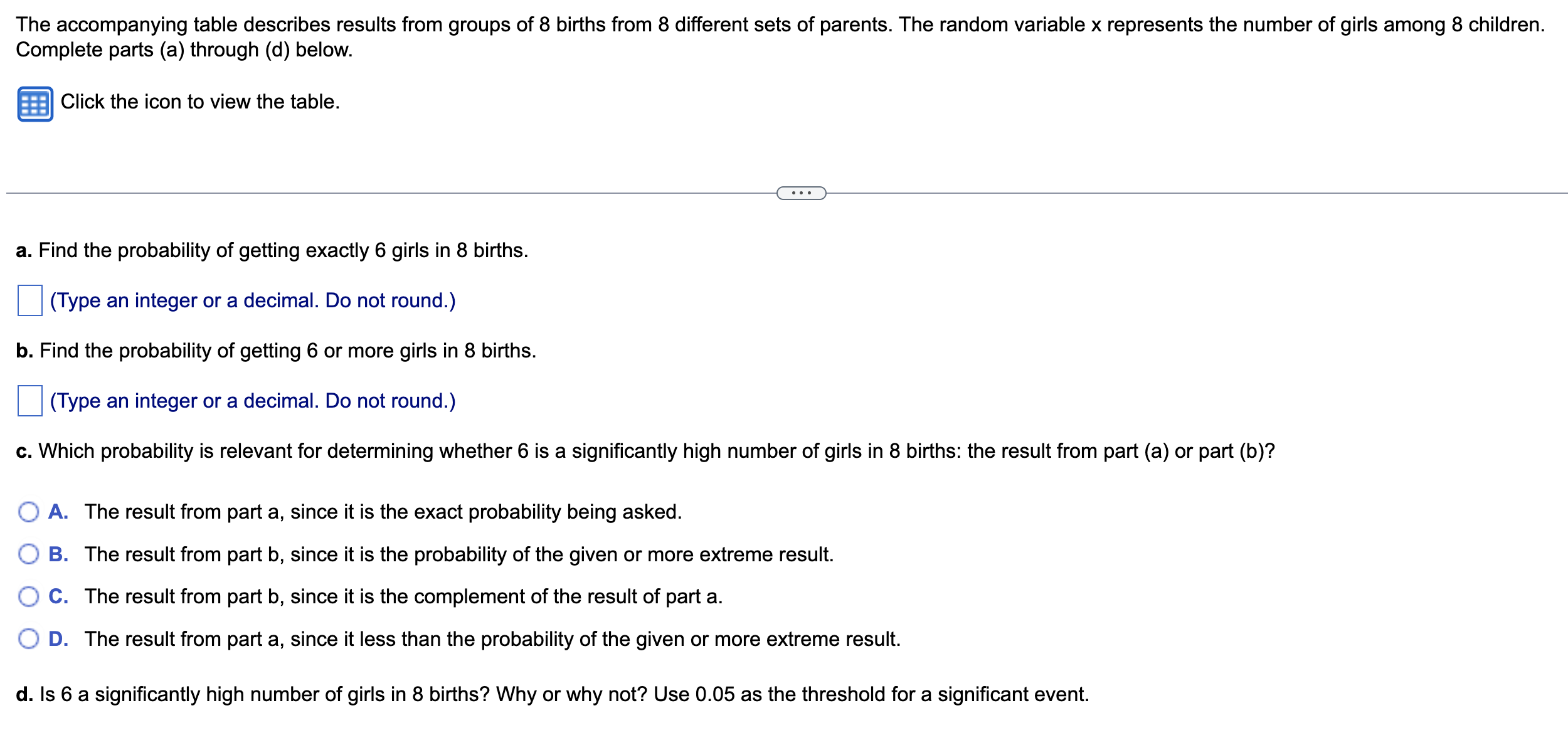 The accompanying table describes results from