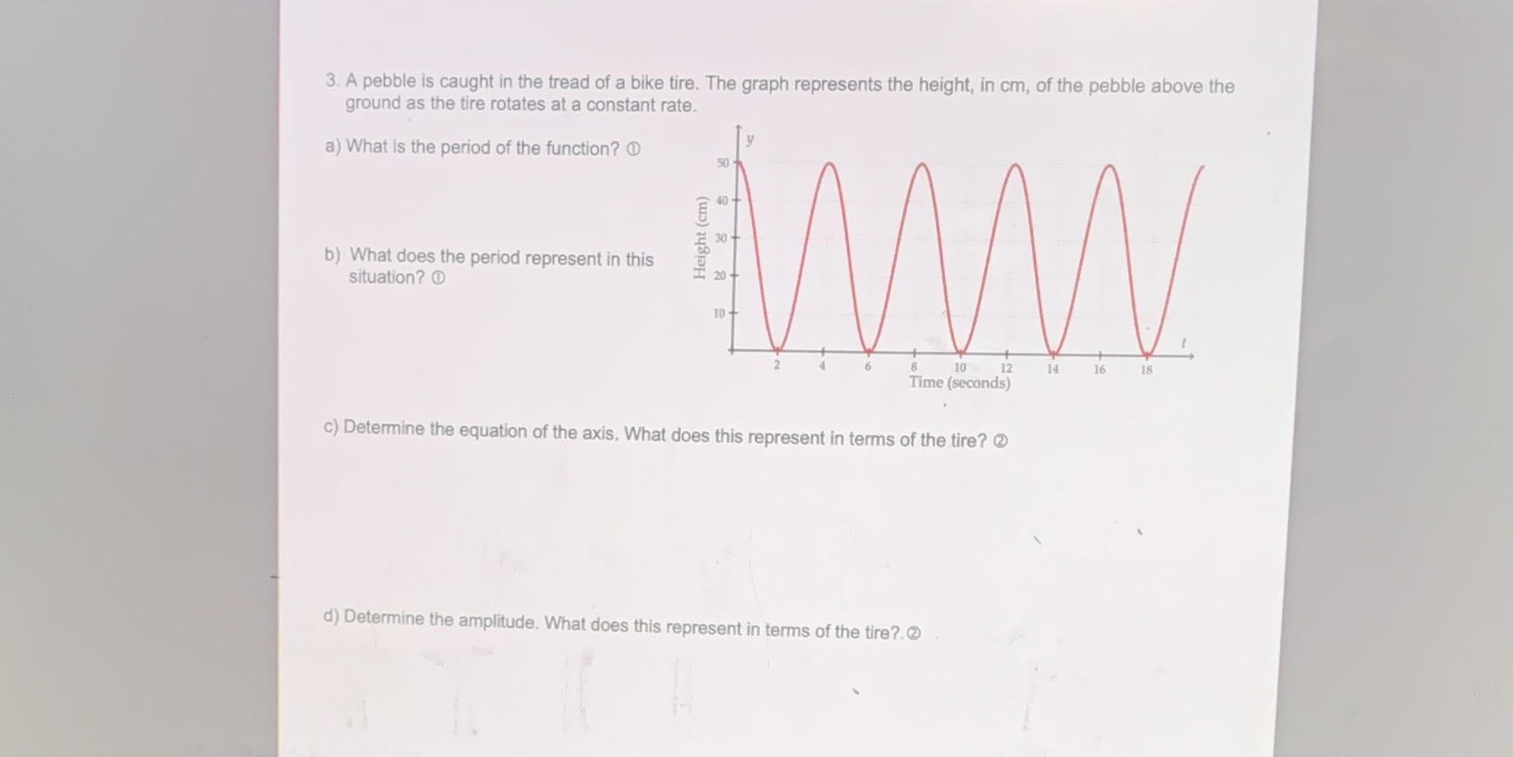3. A pebble is caught in the tread of a bike