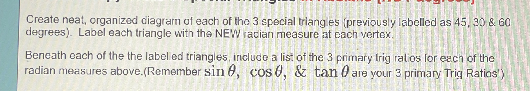Create neat, organized diagram of each of the 3
