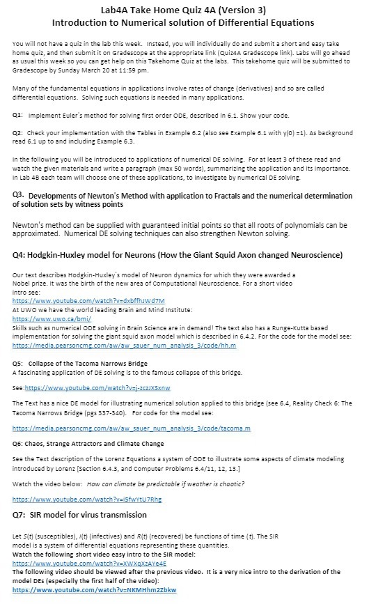Lab4A Take Home Quiz 4A (Version 3) Introduction