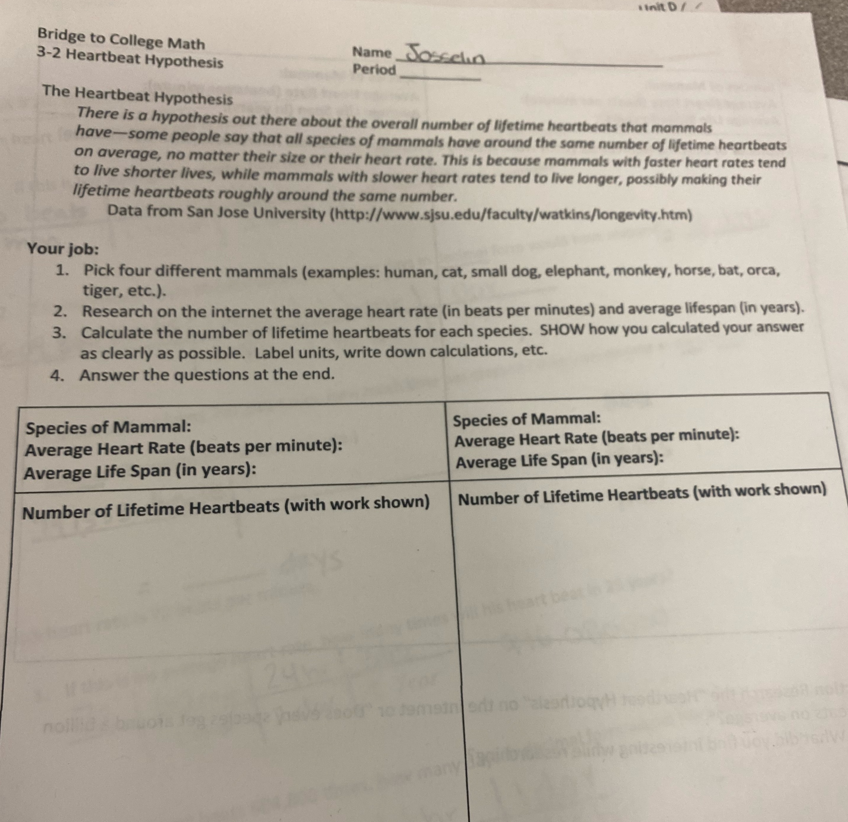 Bridge to college math heartbeat hypothesis