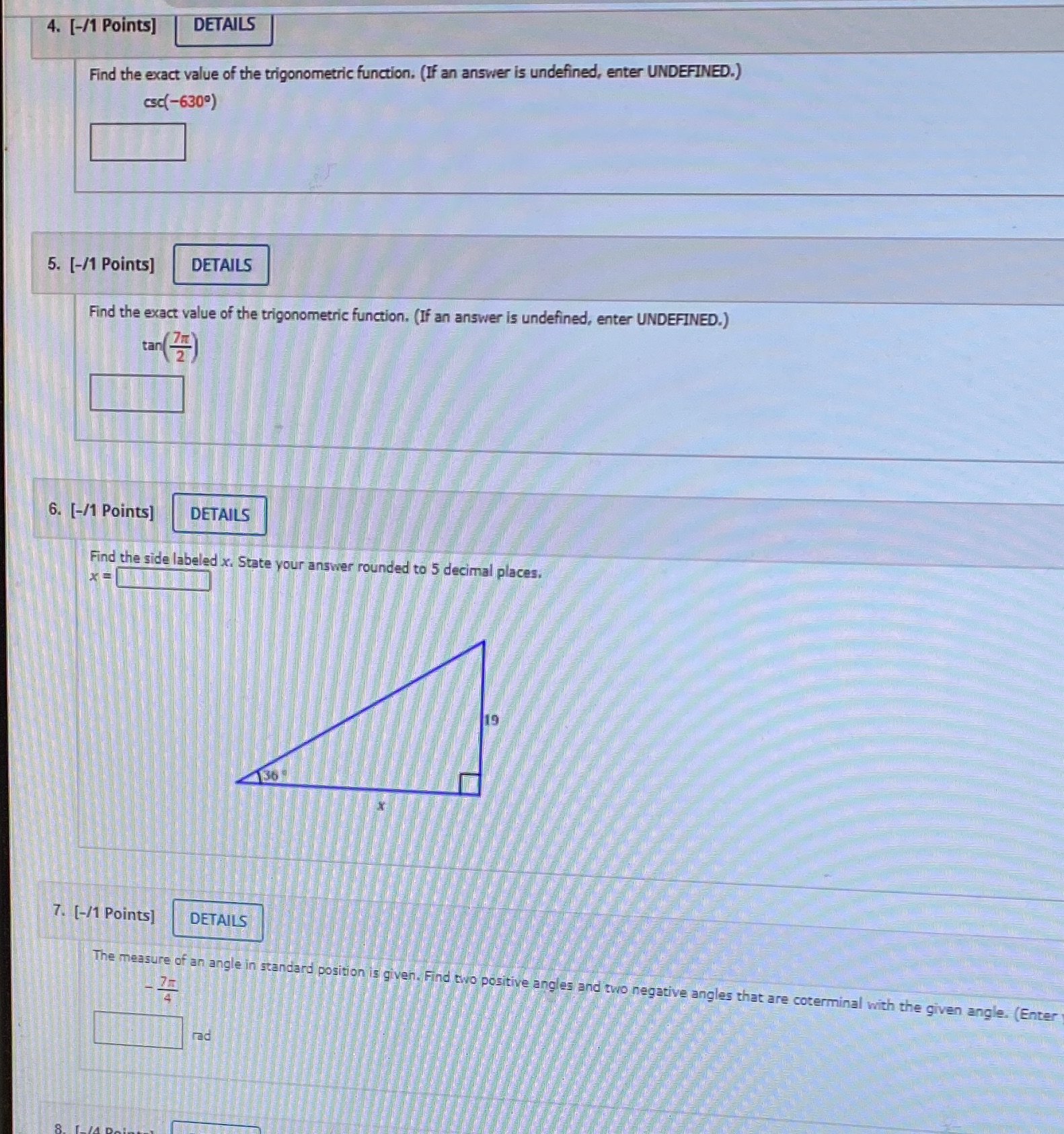 4. [-/1 Points] DETAILS Find the exact value of