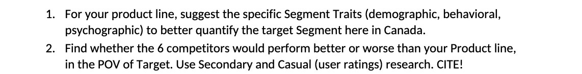 For your product line, suggest the specific