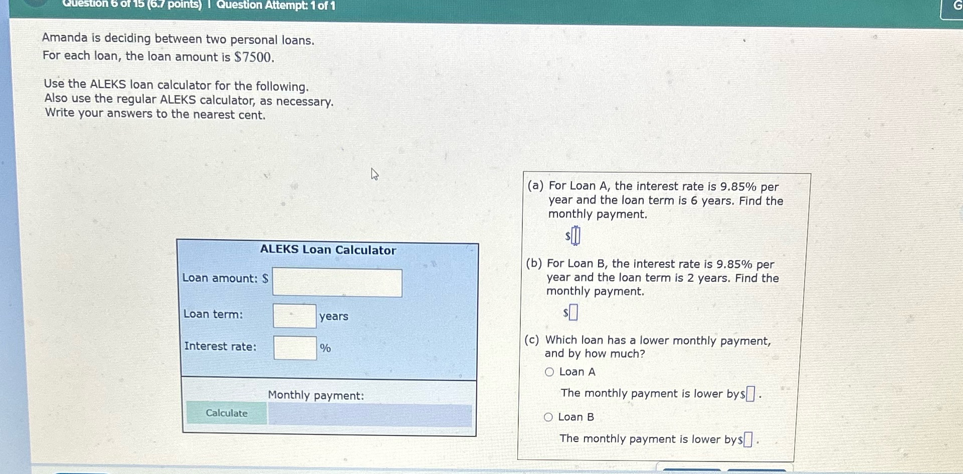 Amanda is deciding between two personal loans.