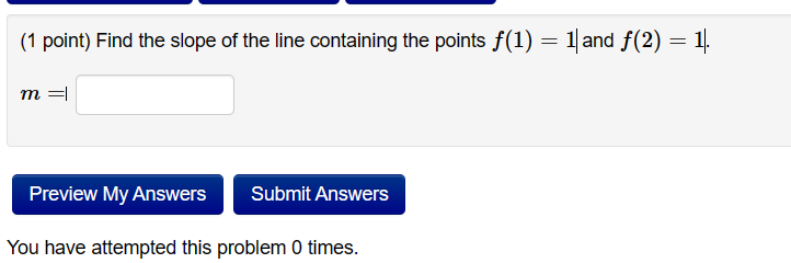 (1 point) Find the slope of the line 9x + 3y = 5