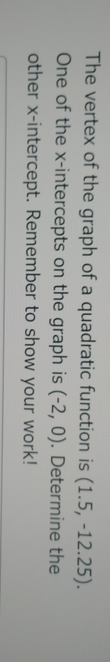 The vertex of the graph of a quadratic function