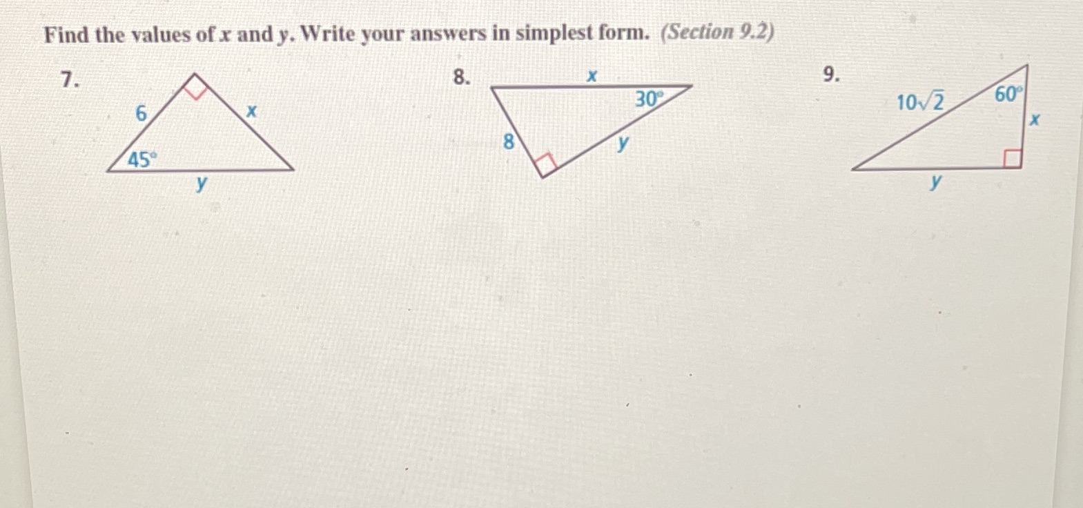 Find the values of x and y. Write your answers in