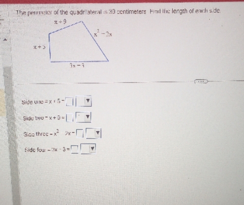 The perimeter of the quadrilateral is 39