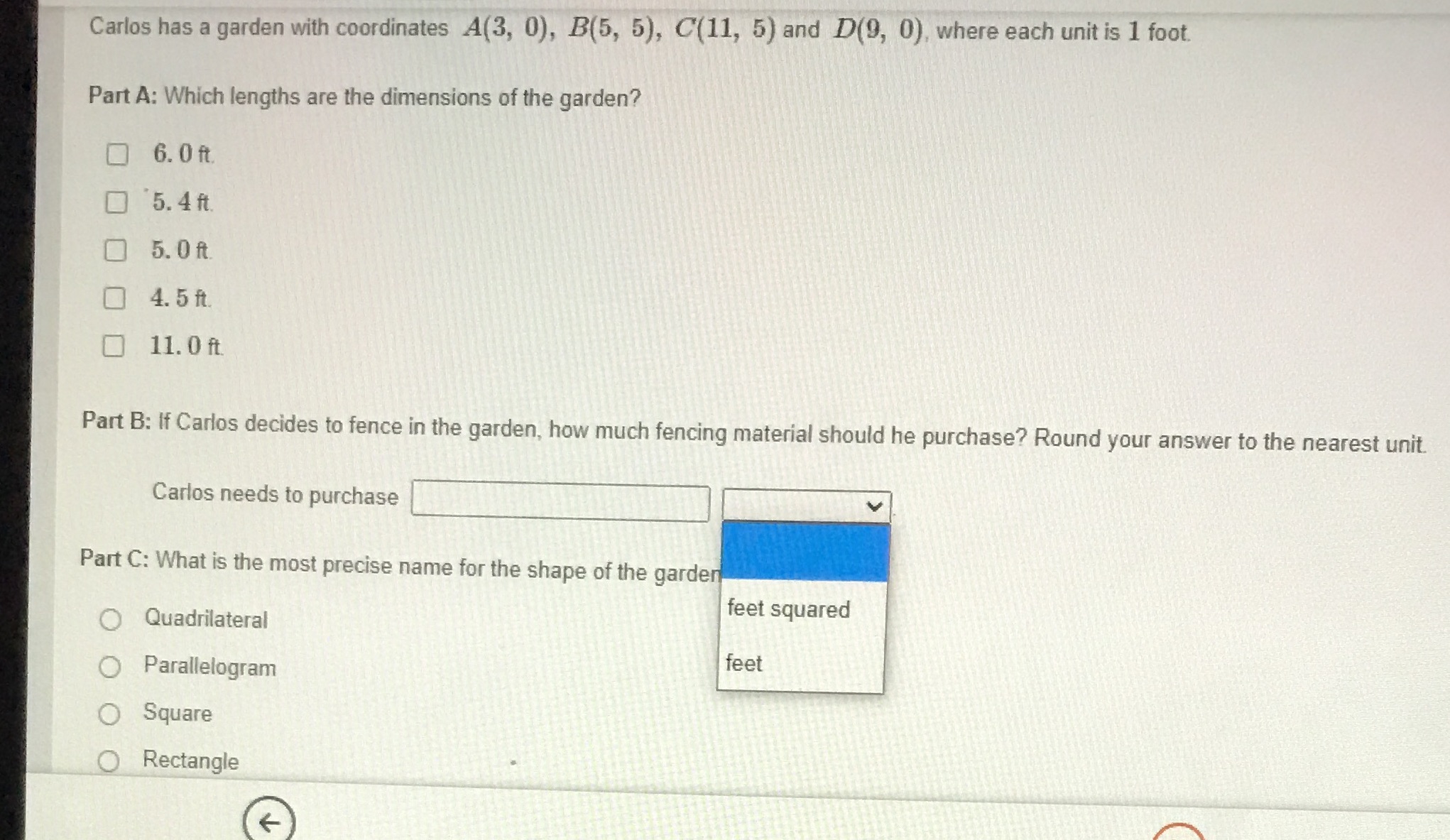 Carlos has a garden with coordinates A(3, 0),