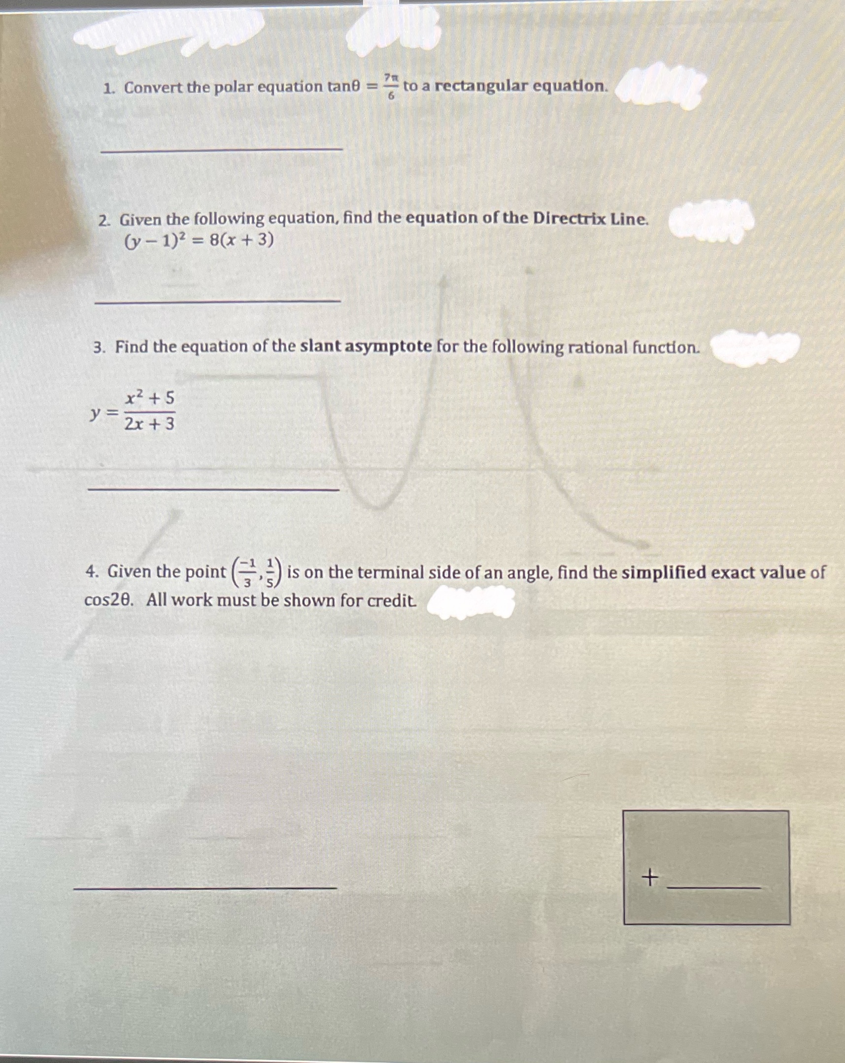 I need help with 1-4 1. Convert the polar