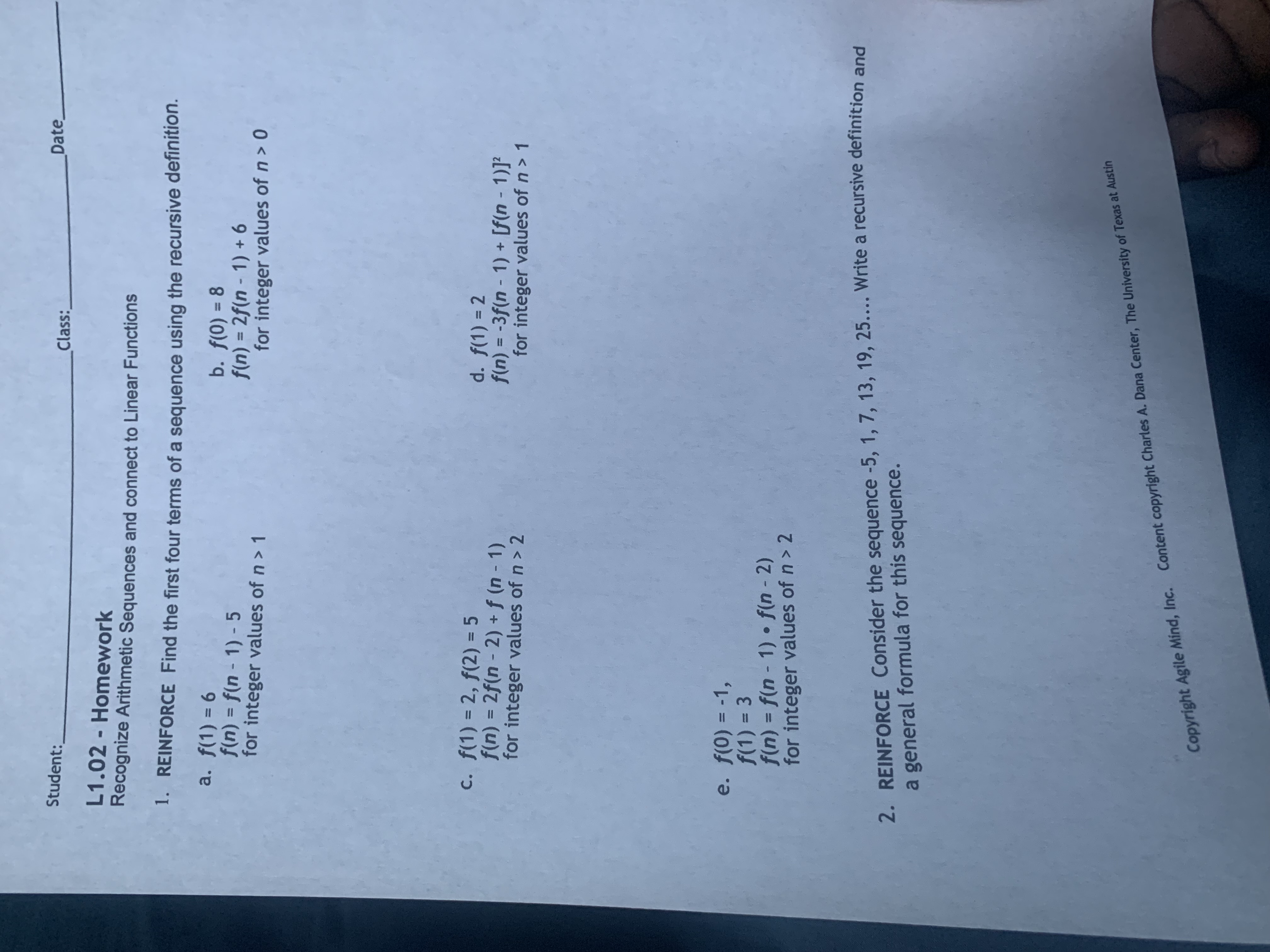 Student: Class: Date L1.02 - Homework Recognize