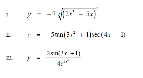 Differentiate the following functions. Please do