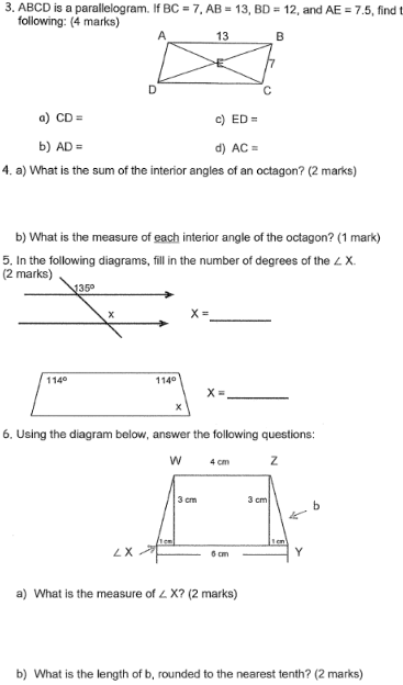 3. ABCD is a parallelogram. If BC = 7, AB = 13,