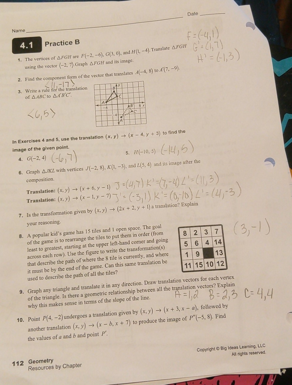 are these answers correct? Date Name 4.1 Practice