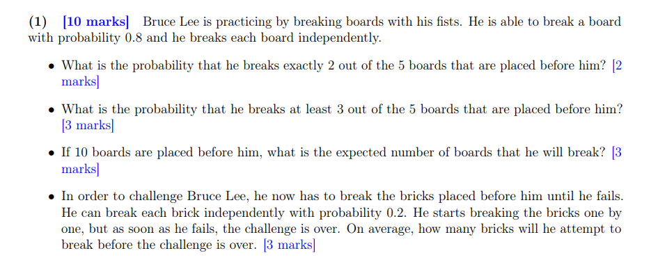 (1) |10 marks| Bruce Lee is practicing by