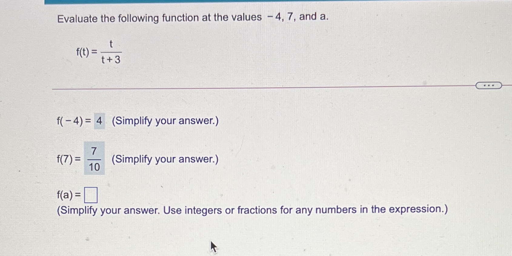 Evaluate the following function at the values -