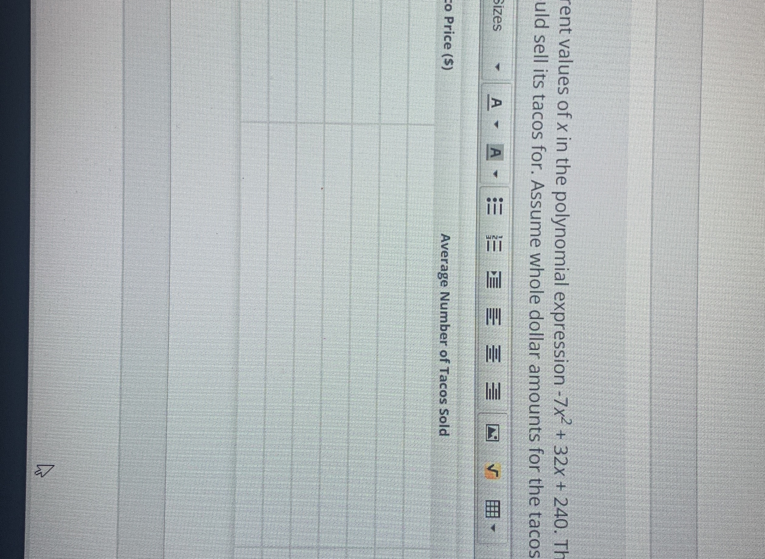 Complete the table for different values of X in
