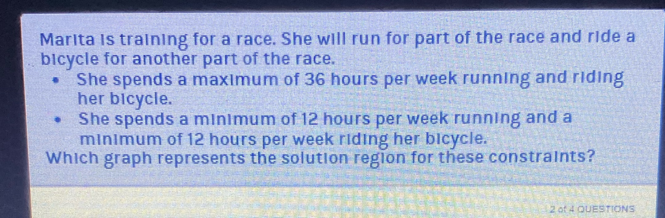 Algebra 2 Marita is training for a race. She will