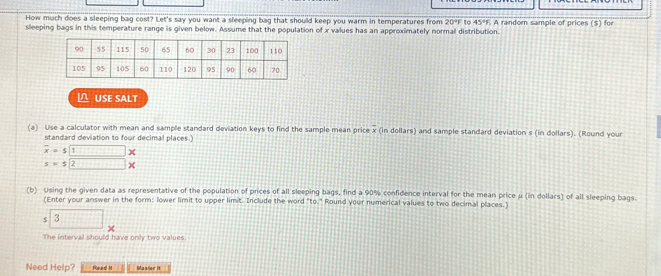Statistics How much does a sleeping bag cost?