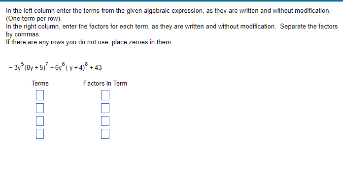 In the left column enter the terms from the given
