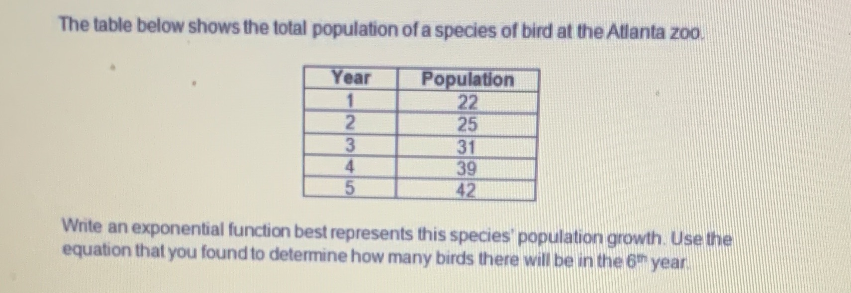 The table below shows the total population of a