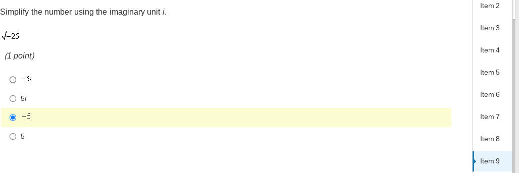 Simplify the number using the imaginary unit i.