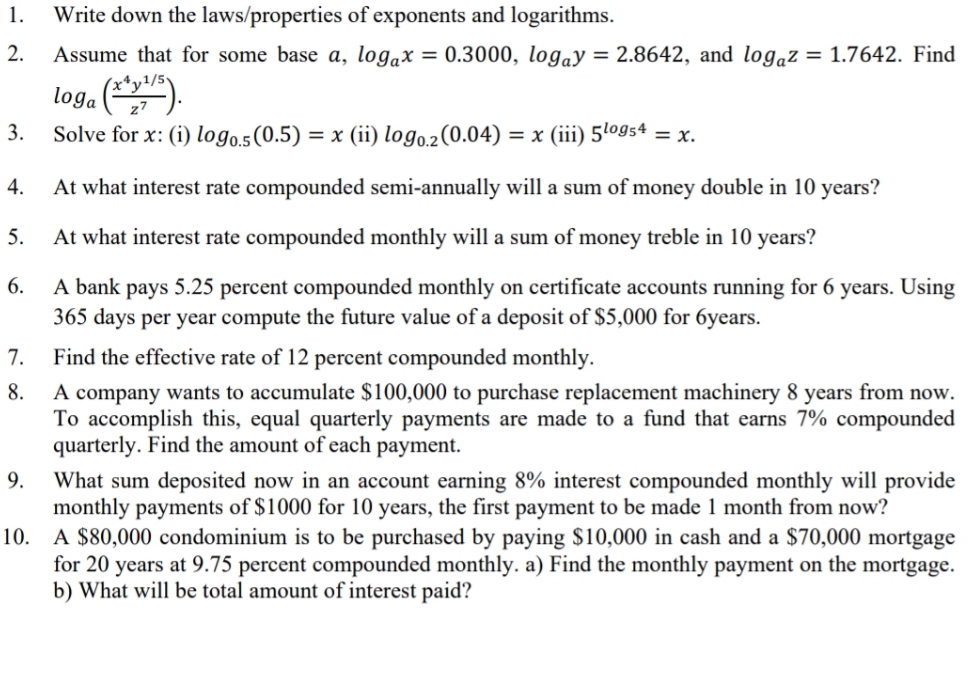 10. Write down the lawsfproperties of exponents