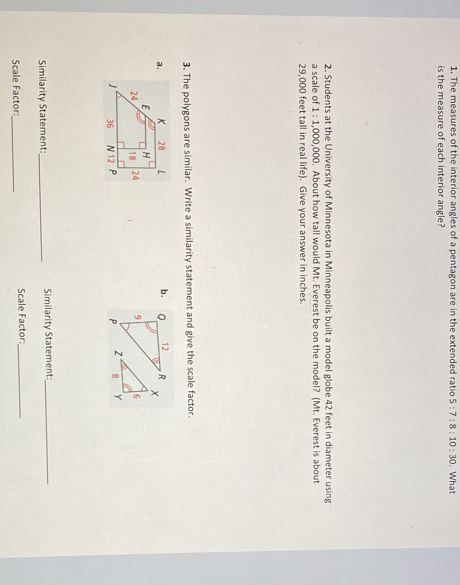 1. The measures of the interior angles of a