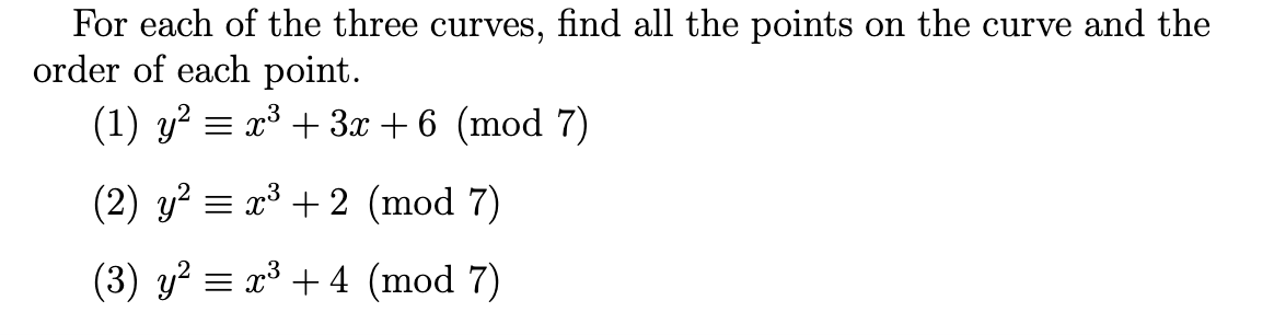 For each of the three curves, find all the points