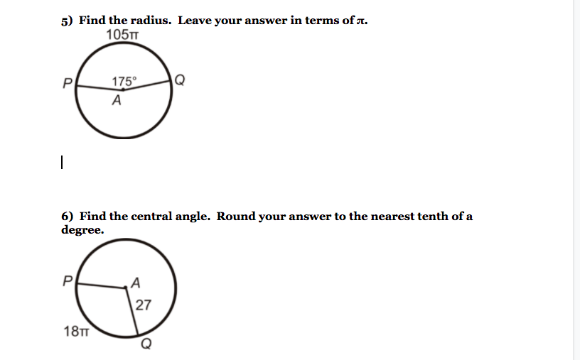 5) Find the radius. Leave your answer in terms