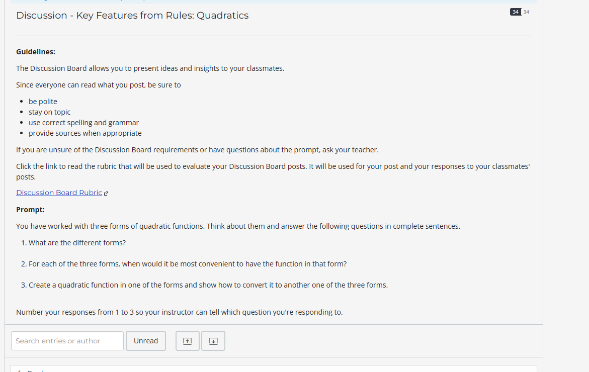 Discussion - Key Features from Rules: Quadratics