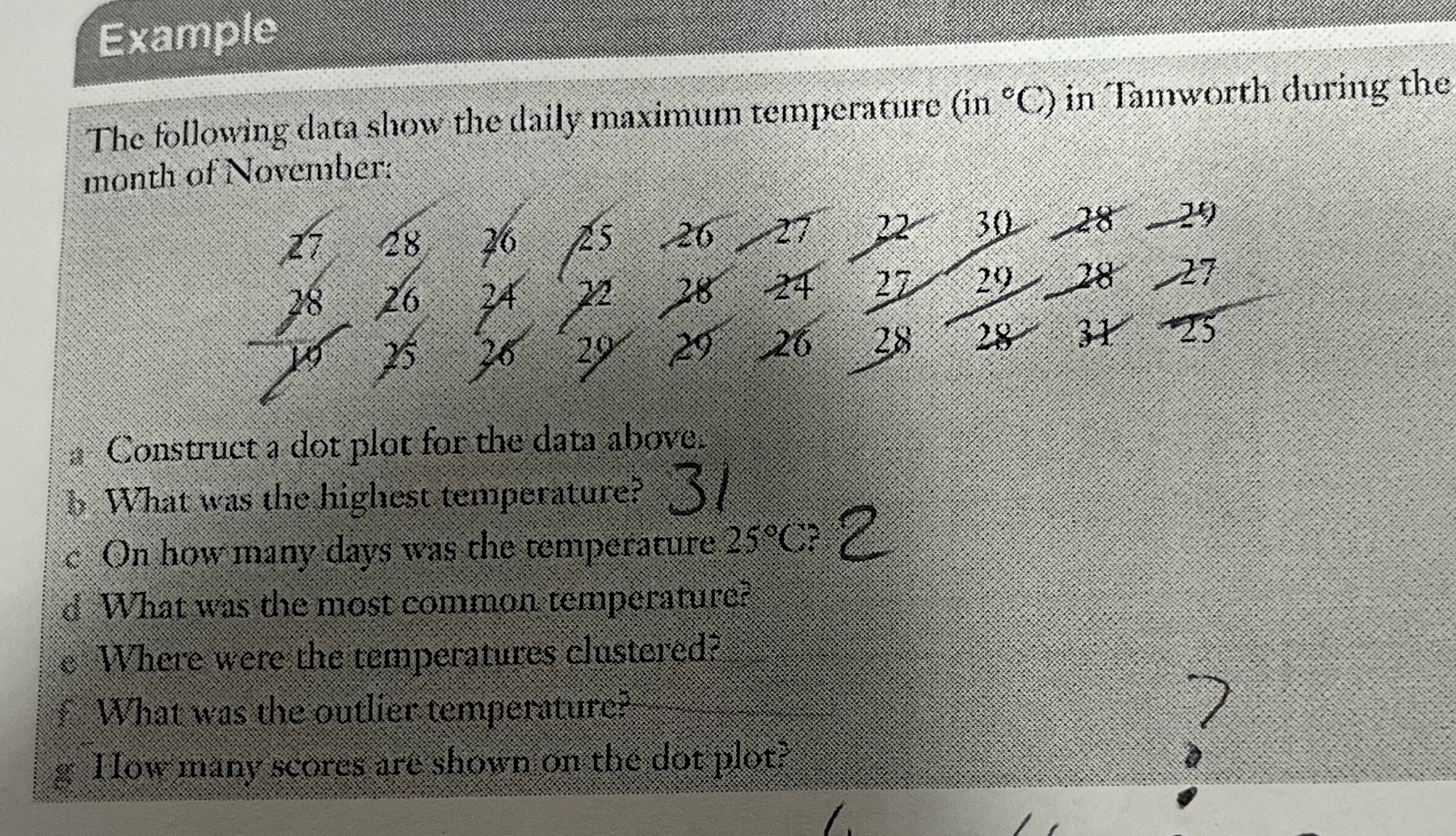 What was the most common temperature Example The