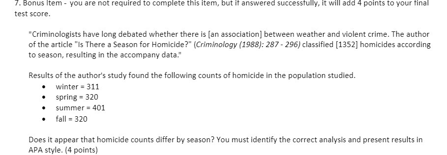 7'. Bonus Item you are not required to complete