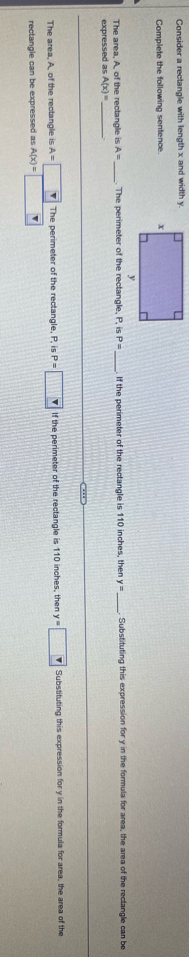 Consider a rectangle with length x and width y.
