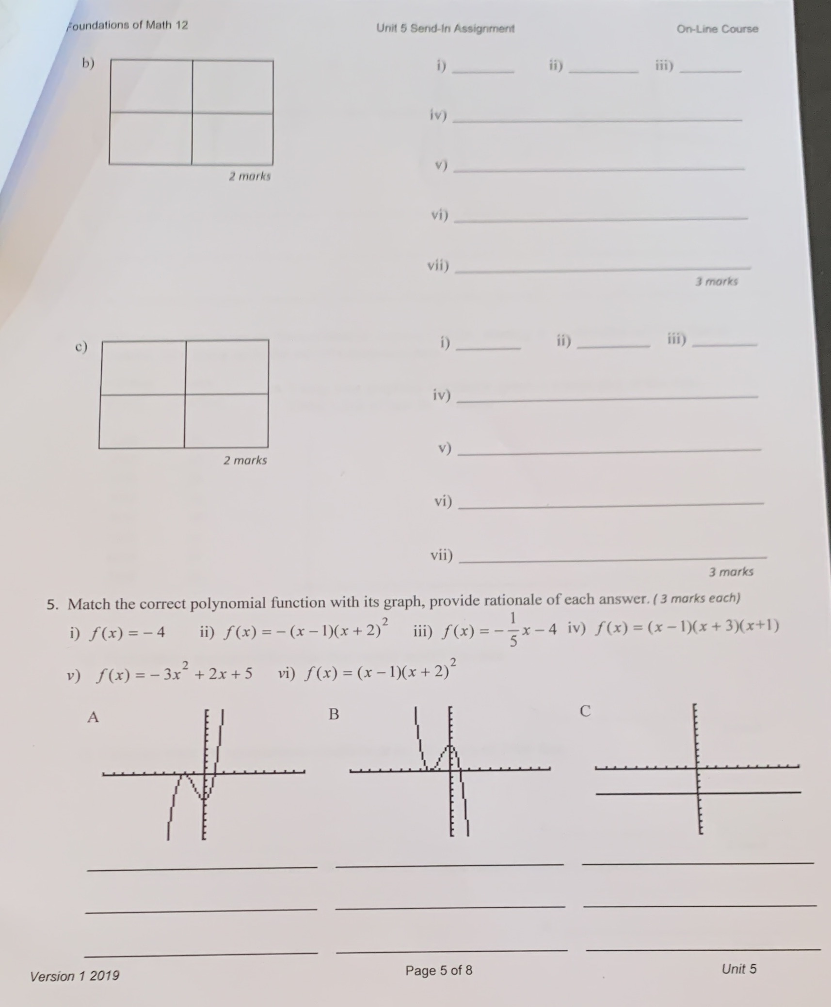 ANSWERS PLEASE!! Foundations of Math 12 Unit 5