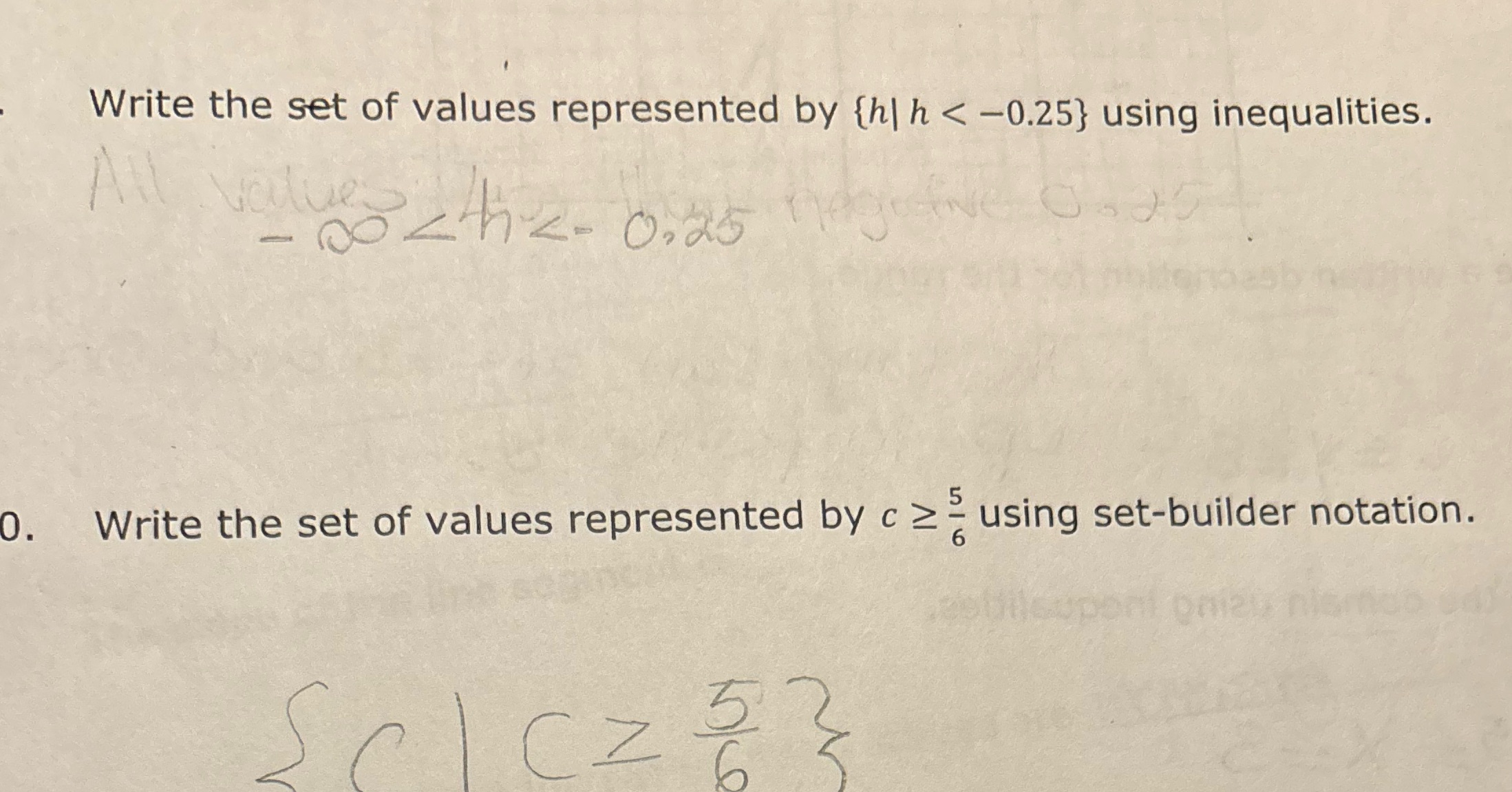 Write the set of values represented by {h| h <